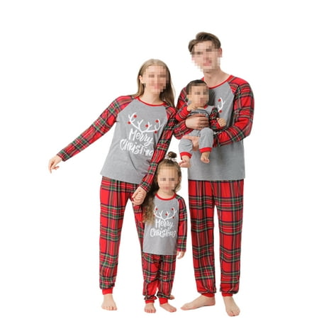 

Calsunbaby Family Matching Pajamas Sets Christmas Plaid Letter Print O-Neck Long Sleeve Pullover Tops Long Pants Sleepwear