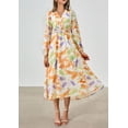 thumbnail image 4 of Vestido PRETTYGARDEN Floral Midi con Escote en V y Manga Larga M, 4 of 6