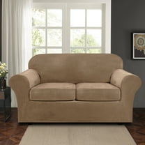 SHANNA Sofa Covers Stretch Velvet Couch Covers with Seperate Seat Cushion Covers, Armchair /Loveseat / Sofa Slipcovers (Light Brown, Loveseat Cover)