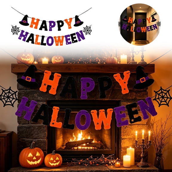 Halloween Hanging Banner Set of 2 Party Background Wall Decoration Indoor Festive Bunting Celebration Decor