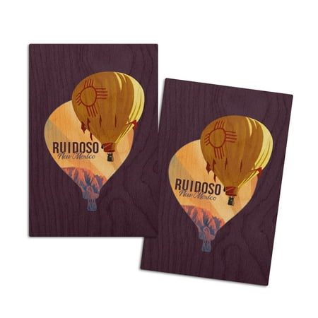 

Ruidoso New Mexico Hot Air Balloon Letterpress Contour (4x6 Birch Wood Postcards 2-Pack Stationary Rustic Home Wall Decor)