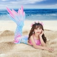 thumbnail image 3 of Fshinging Toddler Swimsuit Girl Bowknot Crop Top + Bikini Bottoms + Fish Tails 3 Piece Set Gradient Tie-Dye Princess Scale Kids Bathing Suit, 3 of 3