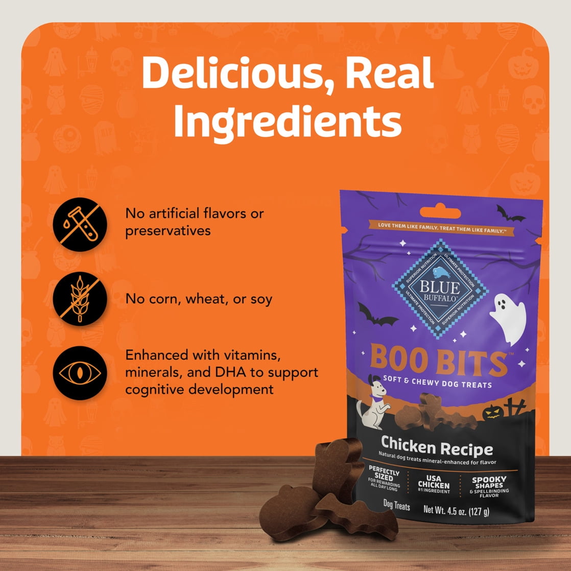 (2 pack) Blue Buffalo Boo Bits Soft & Chewy Halloween Dog Treats, Tasty Chicken Recipe, 4.5-oz Bag
