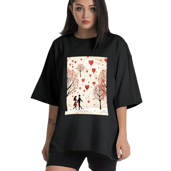 Plus Size Shirt for Women Black Tops for Women Short Sleeves Shirt for Women Valentine's Day T Shirt Crewneck Shirt for Women XS