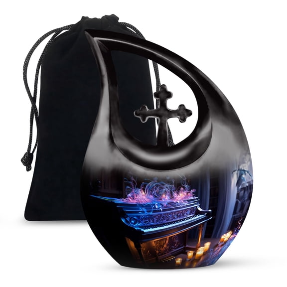 JAGSHASHI Enchanted Piano Urn For Women Ashes - Urn Large Adult Male - Urns Women Human Ashes - Cremation Urn Human Ash - 10 Inch With Velvet Bag - Funeral Urns Men - Cremation Urns For Human Ashes