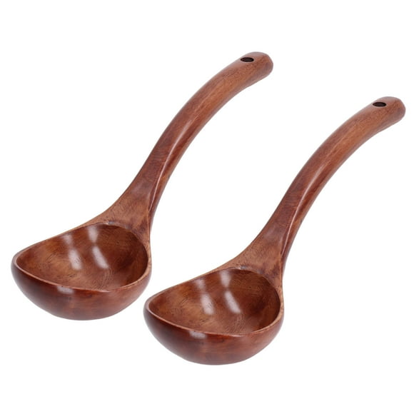 2Pcs Wooden Spoon, Camphor Wood Soup Ladle for Cooking, Stirring, Scooping with Long Handle Set Kit, Porridge Coffee Dessert