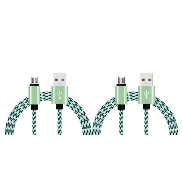 Tholdsy Cable de carga de transmisión de datos trenzado de nailon con conector Micro Usb y tipo A para carga de teléfono Android verde 2Conjunto