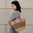 thumbnail image 2 of Pleneal Straw Bag For Women, Summer Straw Beach Handbags Large Shoulder Purses Woven Tote Bag,Black Stripes, 2 of 7