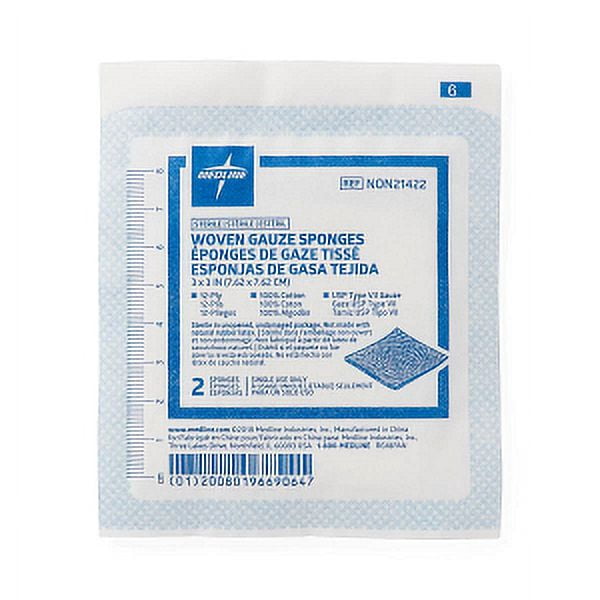 Medlne Sterile 100% Cotton Woven Gauze Sponges, 3"x3", 80 Per Box (2400 Total Sponges)