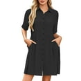 thumbnail image 4 of ClodeEU Women's Solid Color Linen Blend Short Sleeve Mini Dress,Casual Shirt Button Dress with Pockets Black,Womens Plus M, 4 of 6