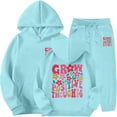 thumbnail image 2 of GBSYEWXS Casual Outfit Set For Children Girls Hooded Long Sleeve Letter Print Sweatshirt Pant Athleisure Fleece Outfits Sets Blue Size 4-5 Years, 2 of 5