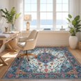 thumbnail image 3 of Design&I 8'x10' Washable Area Rug Extra Large Skid-Resistant Low Profile Oriental Vintage Medallion With Distressed Boho Floral Border Accents for Living Room, Family, 3 of 7
