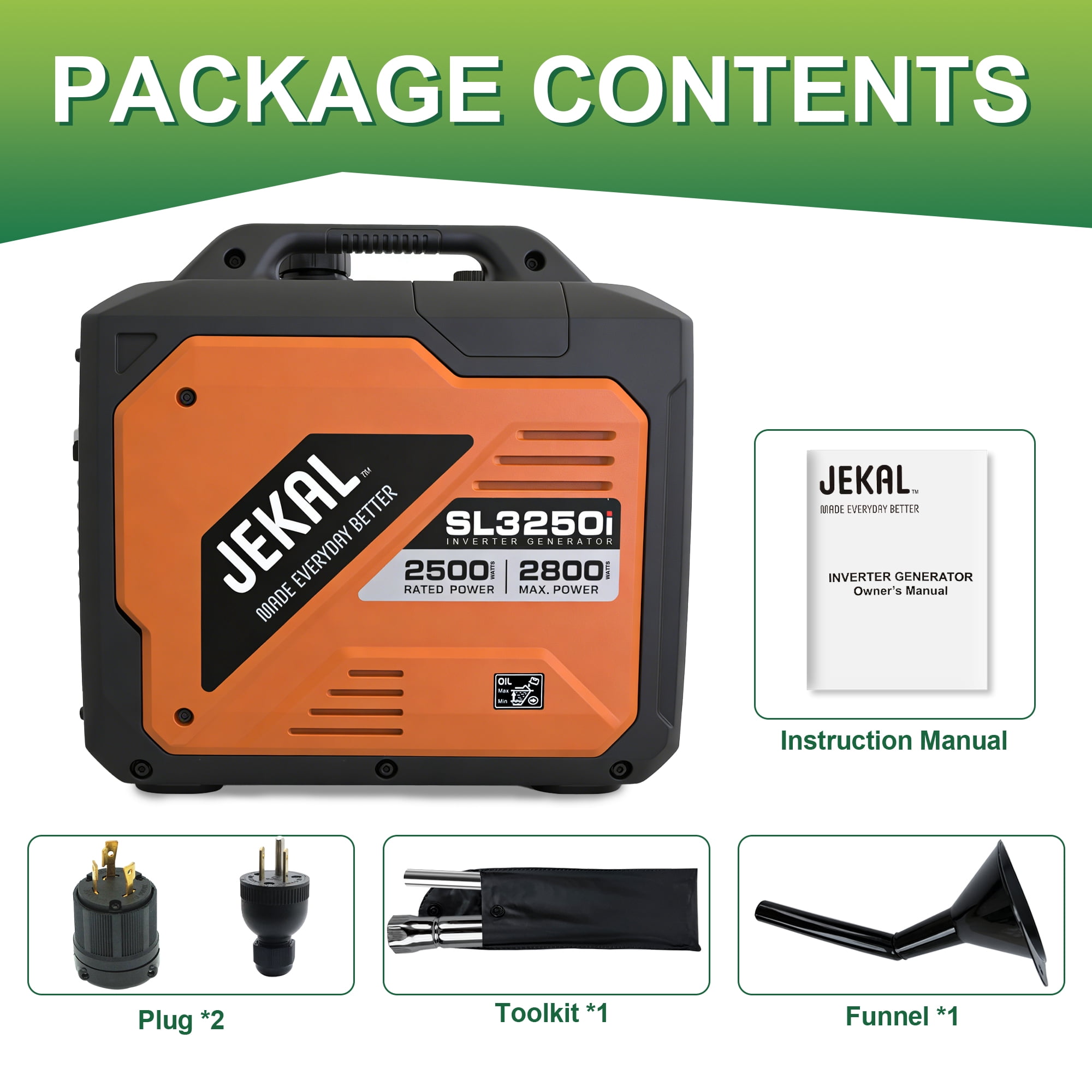 2500W Inverter Generator, 121.6cc 4-Stroke OHV Engine, Quiet Portable Gas Propane Powered with CO Sensor and RV Ready Outlet for Home Backup, Camping & Tailgating