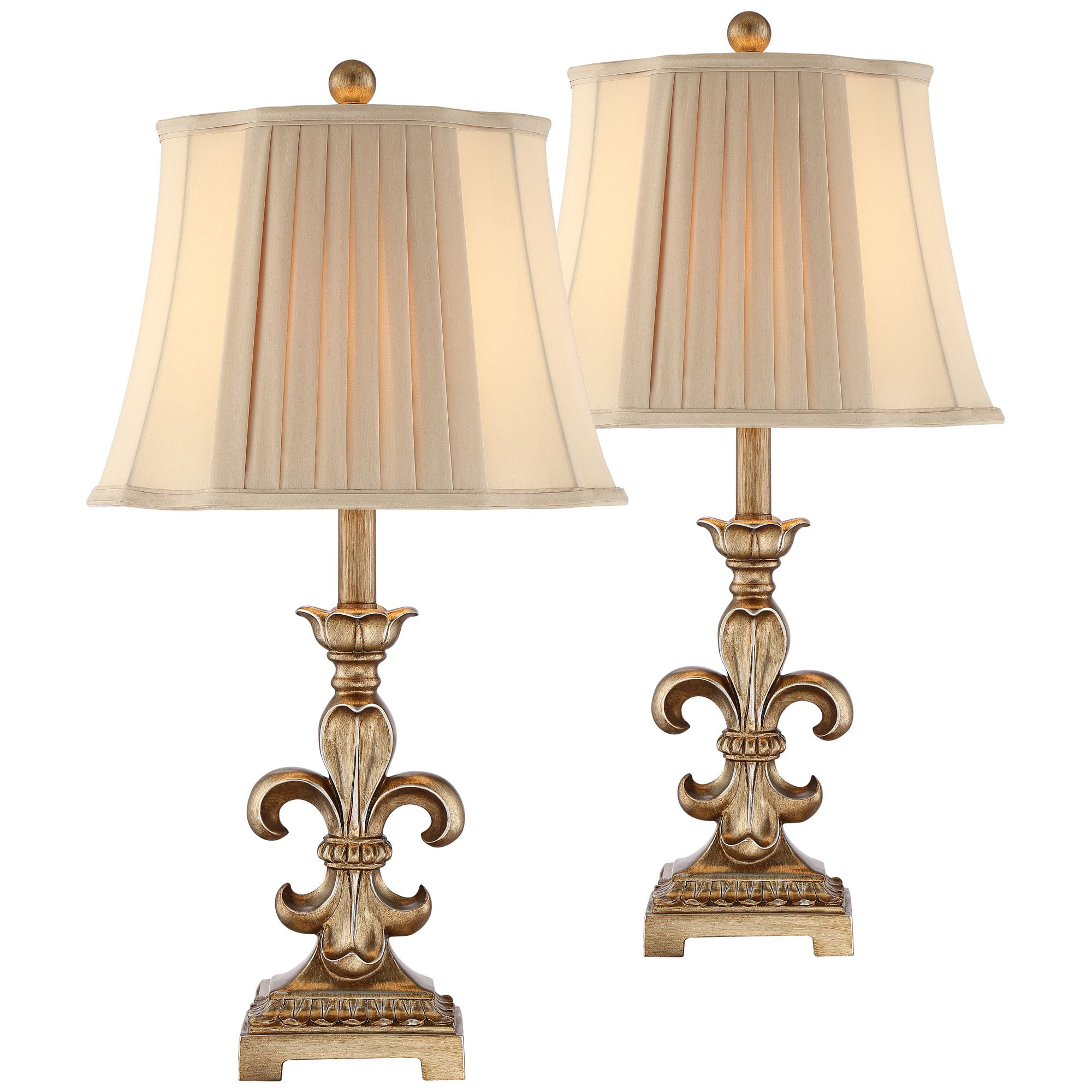 Regency Hill Traditional Table Lamps Set of 2 Antique Gold Pleated Bell