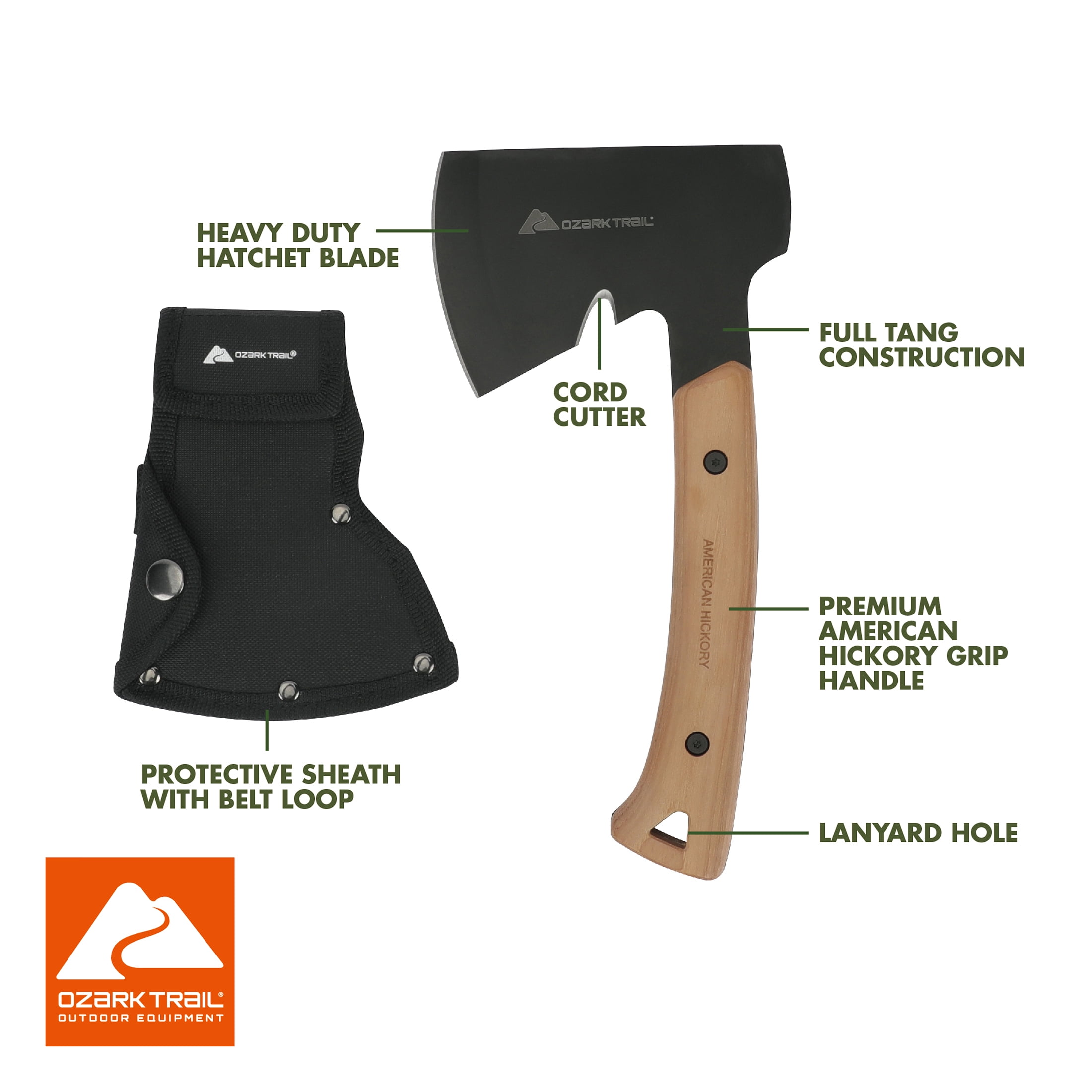 Ozark Trail 10.5" Camping Hatchet Axe with Wooden Handle and Sheath