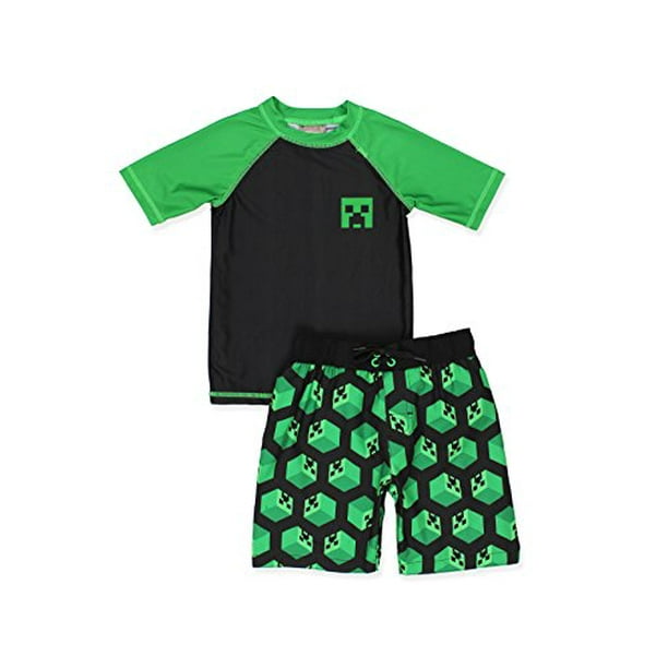 Minecraft Minecraft Creeper Boys Swim Trunks and Rash Guard Set (4