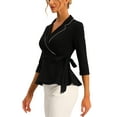 thumbnail image 4 of INSPIRE CHIC Peplum Tops for Women's Tie Waist Notch Lapel Collar Blouse, 4 of 5