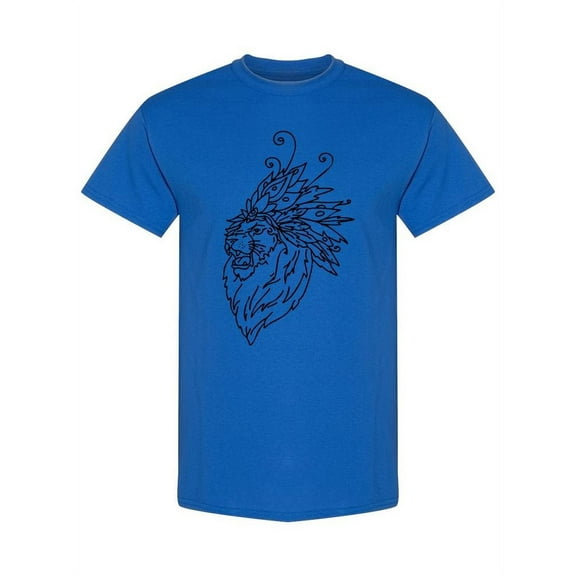 Lion In Feather Headdress Design T-Shirt Men -Image by Shutterstock, Male XX-Large