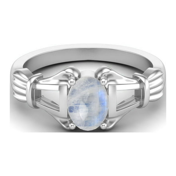 Mooneye Solid 925 Sterling Silver 7x5mm Oval Shape Moonstone Engagement Women Ring