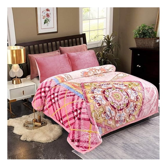 Plush Raschel Fleece Blanket, Korean Style Mink Blanket - 2 Ply, Soft, Thick, Fade Resistant, Lint Free for Autumn Winter (Pink, King)