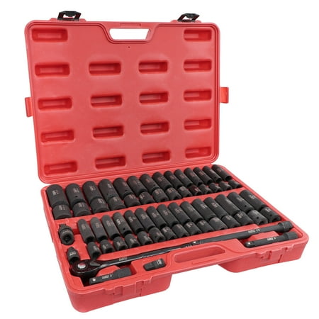 

65 Piece Impact Socket Set - 1/2in Drive Shallow and Deep Socket Set