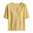 thumbnail image 6 of Lixiuxyad ‌Women's Crew Neck Ribbed Knit Cardigan Short Sleeve Open-Front Button-Up Cardigan,Yellow, 6 of 6