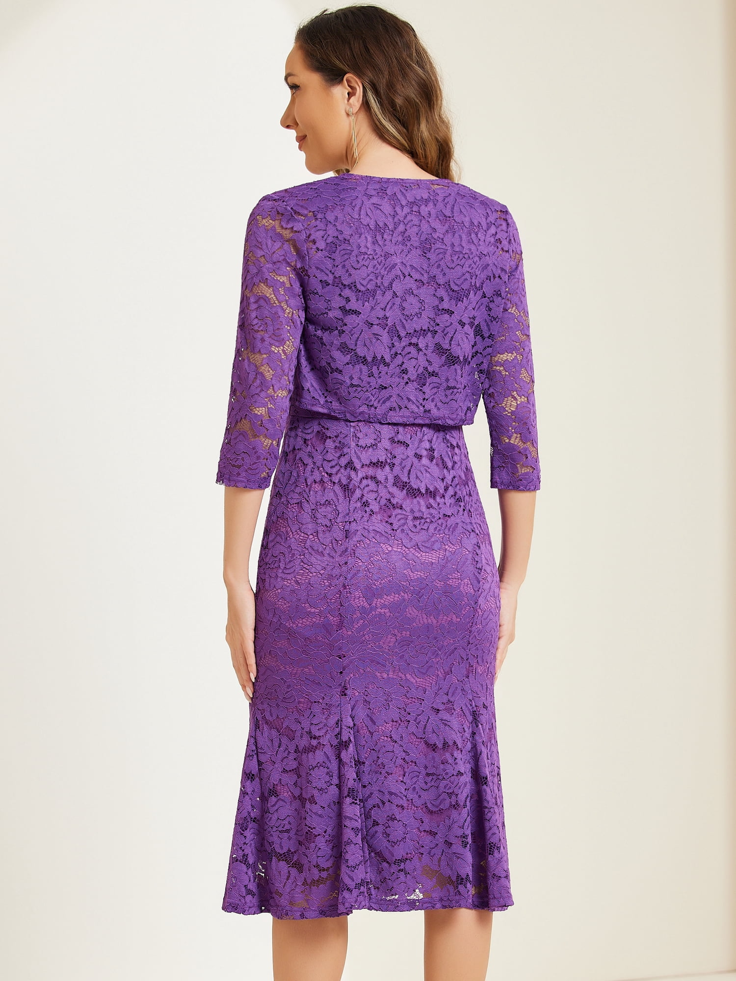 DARING DIVA Women's Fishtail Sheath Open Front Shrugs 2pc Lace Dress S Purple