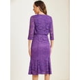 thumbnail image 3 of DARING DIVA Women's Fishtail Sheath Open Front Shrugs 2pc Lace Dress M Purple, 3 of 6