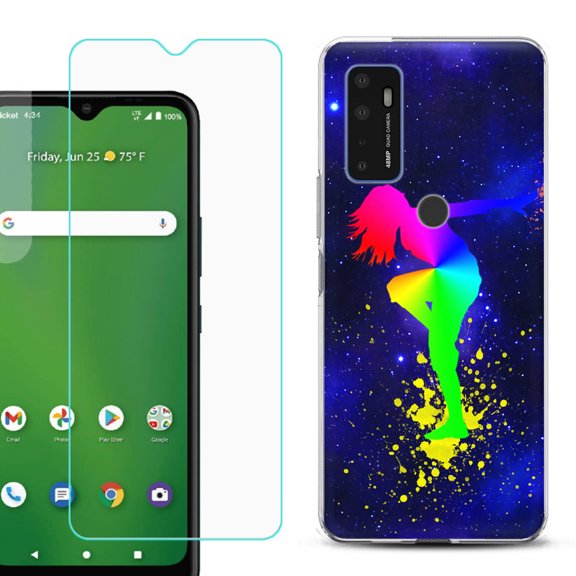 Slim-Fit Gel TPU Phone Case for Cricket Dream 5G, with Tempered Glass Screen Protector, by OneToughShield ® - Cosmos Dance