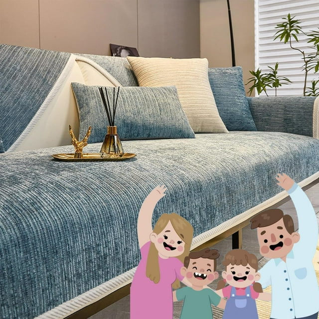 LAICAIW Simple Striped Chenille Anti-Scratch Couch Cover, Funnyfuzzy Sectional Sofa Cover (43.3 * 94.5IN,Blue)