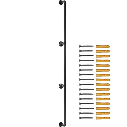 KFFKFF Rail for Stairs, 8FT Handrail for Steps, Supports up to 440LBS with Carbon Steel Construction,Industrial-Style Handrail with Wall Brackets,Rounded Wall Railings for Both Inside and Outside Use