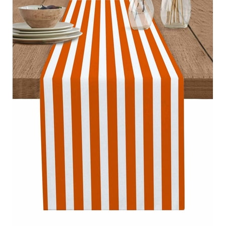 

Burnt Orange Striped Table Runner Thanksgiving Orange White Stripes Tablerunners 18 x 72 Inch Table Decorations Tabletop Scarf for Summer Gathering Holiday Farmhouse Kitchen Dining Decor
