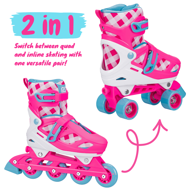 Roller Derby Girls 2-in-1 Roller/Inline Skates, Pink Gingham photo 3
