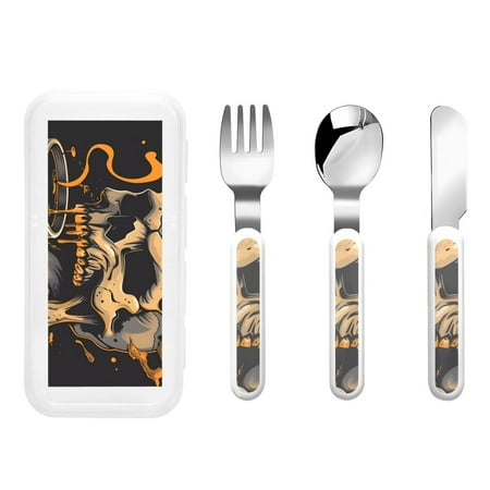 

Kdxio Grim Coffee Skull Toddler Utensils Set - Kids Silverware Set Set Kids Utensils Set with Case for Preschooler Children
