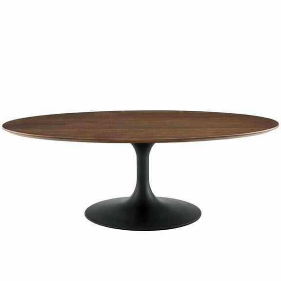 Allora Modern 48" Oval Top Metal Coffee Table in Black/Walnut
