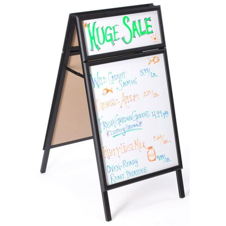 Presentation Board Header - Menu Board 23-3/4” w x 45”h x 30”d Black Polished Aluminum Snap Frame Sidewalk Sign Has 21-1/2”w x 27-1/2”h Whiteboard and 21-1/2”w x 8”h Header – Sandwich Board Is Double Sided (ABWT2SHDES)