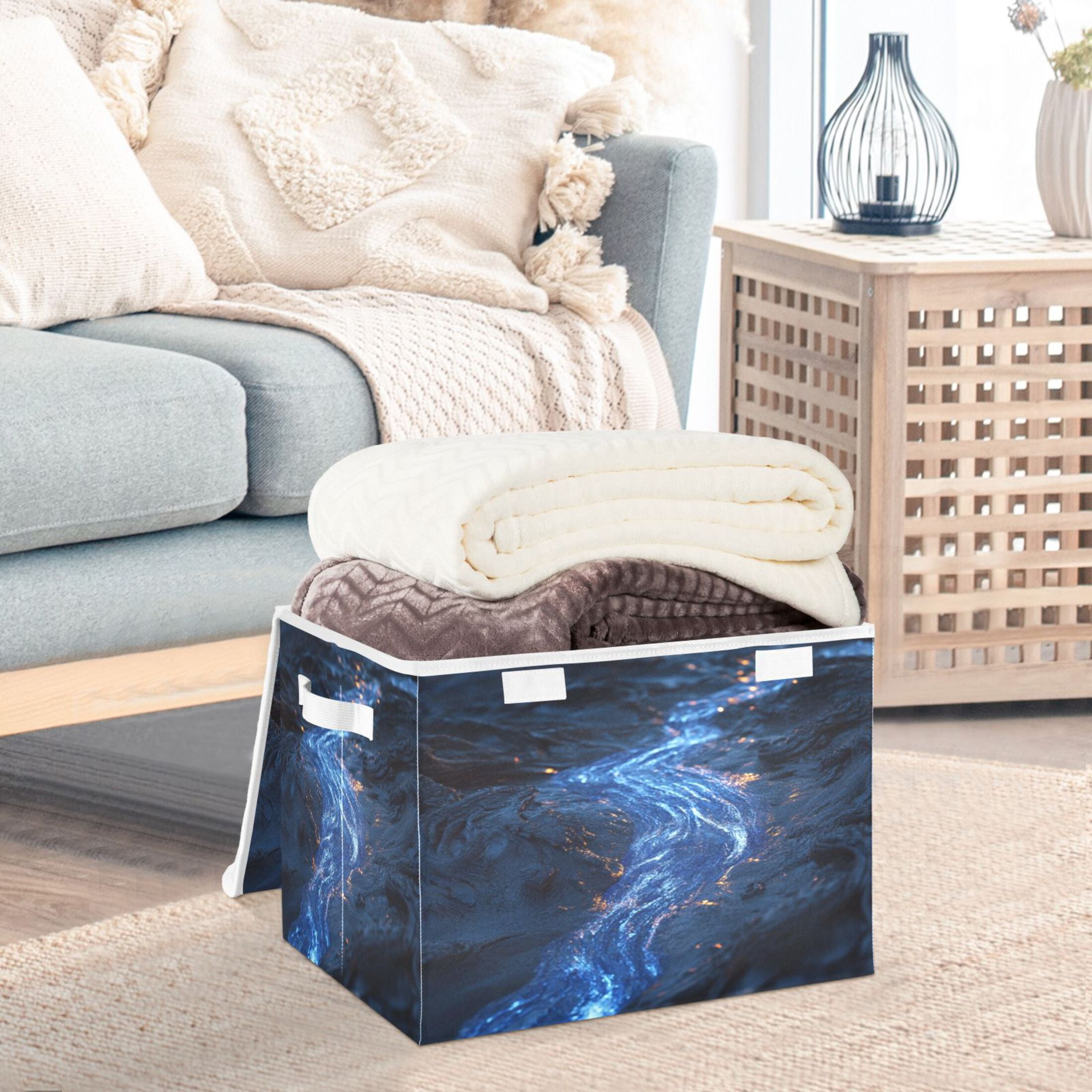 Storage Box With Lid 16.5x12.6x11.8In Foldable Stacked Household Storage Box Blue River Picture