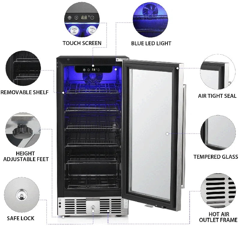 KNDKO 125 Cans Beverage Refrigerator, 3.0 Cu.ft Wine Cooler with 15 Inch Stainless Steel Door Frame for Home/Office/Bar