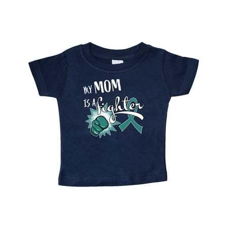

Inktastic Ovarian Cancer Awareness My Mom is a Fighter Gift Baby Boy or Baby Girl T-Shirt