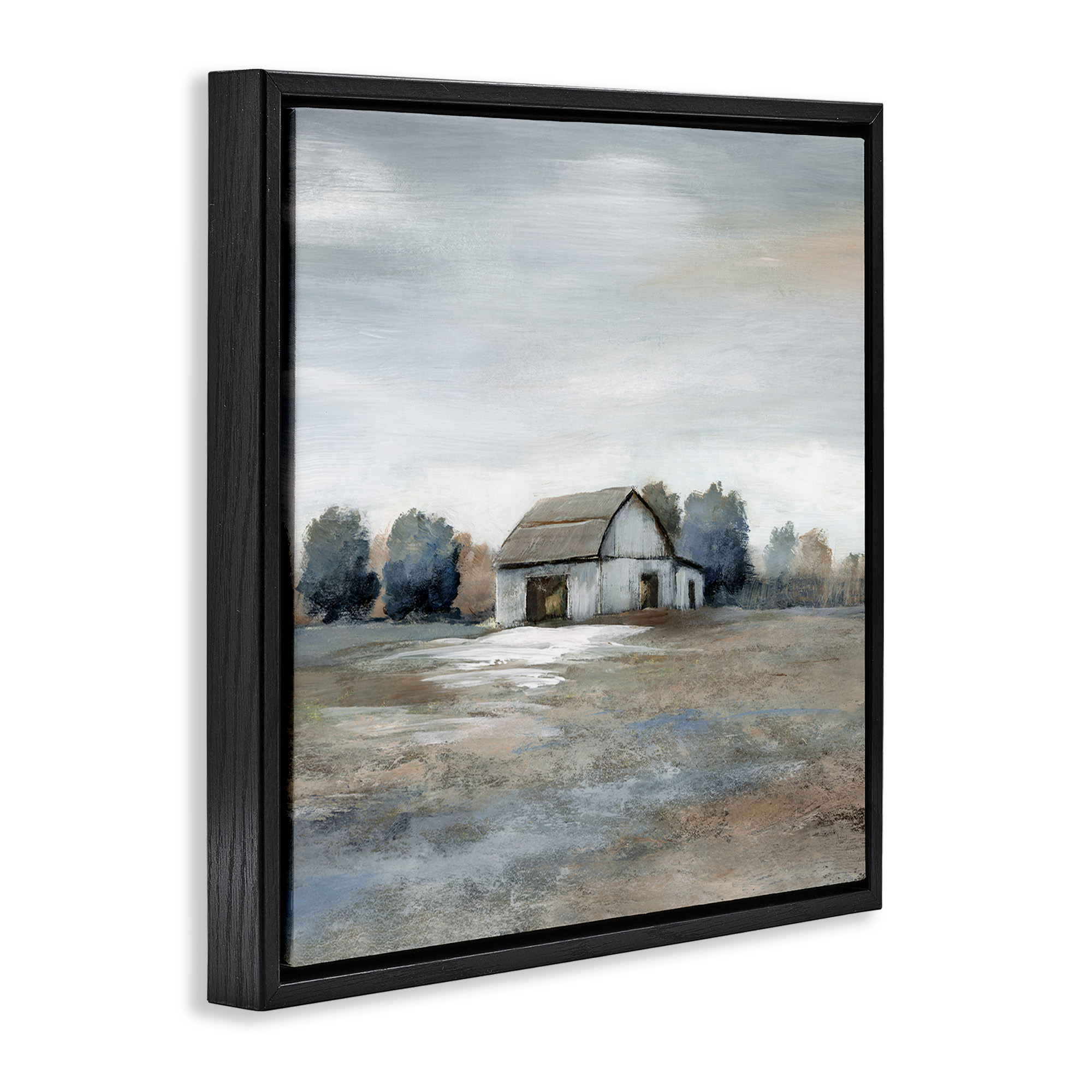 Stupell Industries Countryside Barn Neutral Tones Landscape Painting Black Floater Framed Canvas Art Print Wall Art, 18 x 18