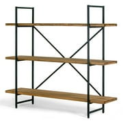 Glamour Home Ailis 56" 3-Wide-Shelf Modern Wood Etagere Bookcase in Brown
