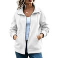 thumbnail image 4 of HappyYEE Women’s Lapel Zip Jacket - Drawstring Long Sleeve Coat Tops with Pockets - Loose Fall Daily Casual Outerwear, 4 of 9