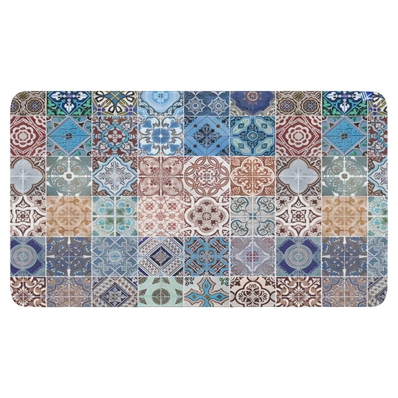 Bohemian Blue Geometric Design (3) Door Mat 30 X 17 Inch Welcome Doormat Indoor Outdoor Entrance Floor Mat Non Slip Spring Summer Decor Rubber Mats