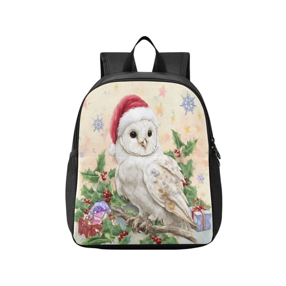 Toddler Backpack Christmas Cute White Owl Waterproof Lightweight Backpack Casual Mini Daypack for Daycare & Travel