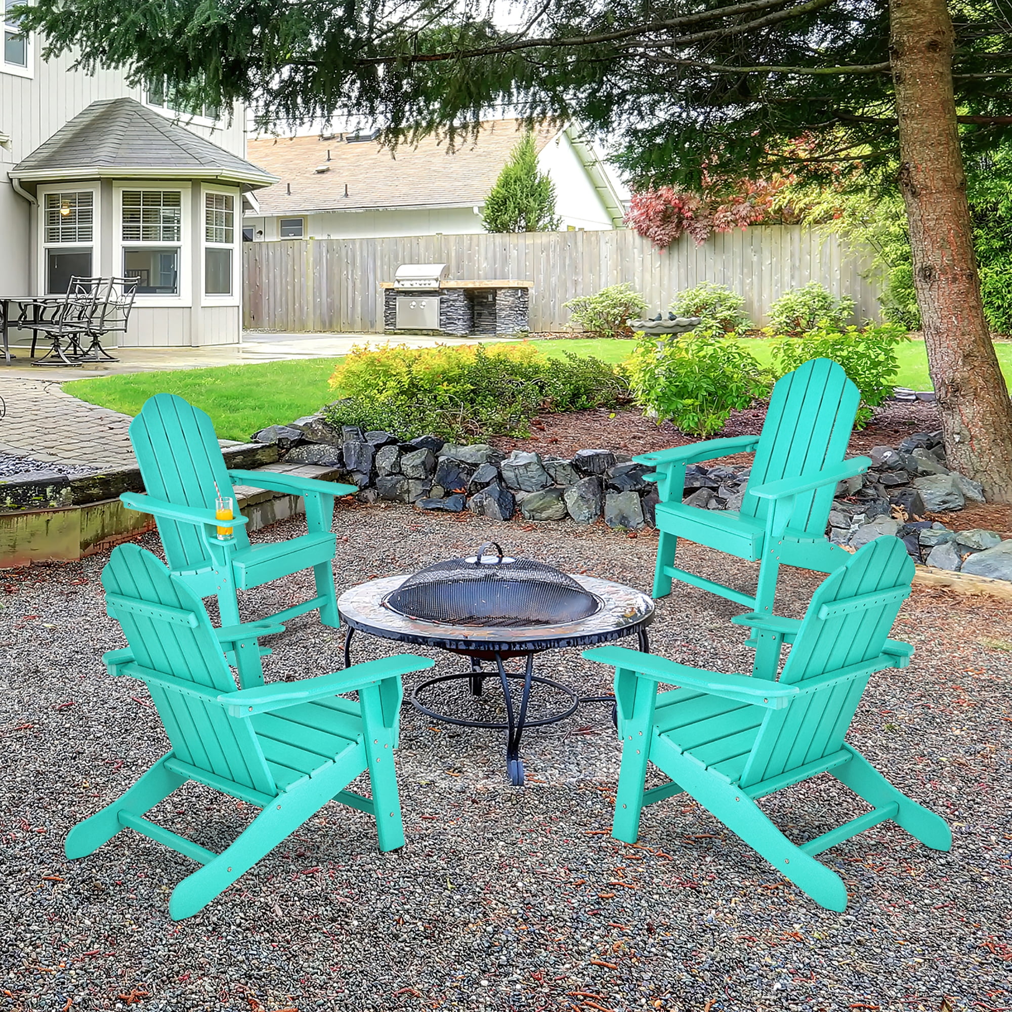 Costway 2PCS Patio Adirondack Chair Weather Resistant Garden Deck W/Cup Holder Turquoise