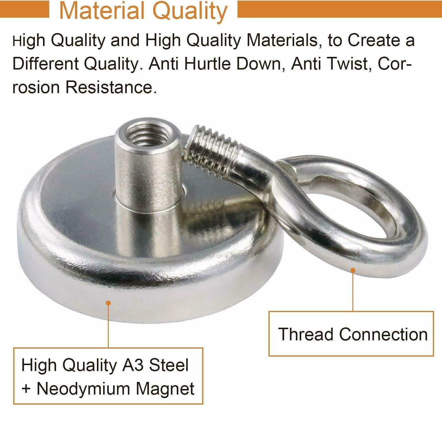 Pulling Force Super Powerful N52 Round Neodymium Magnet with Countersunk Hole and Eyebolt Diameter,Super Powerful Diameter 2.36 X Thickness 0.59 Great for Magnet Fishing 