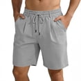 thumbnail image 3 of Havenx Cotton Linen Shorts for Men Drawstring Elastic Waist Short with Pockets Solid Color Pant Stretch Casual Summer Beach Vacation Yoga Golf Clothes,Dark Gray 3XL, 3 of 6