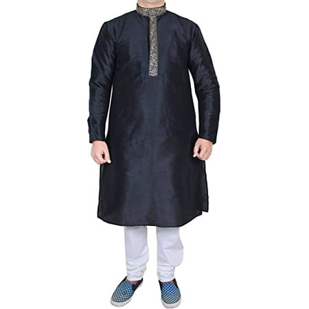 

Royal Kurta Mens Silk Blend Embroidered Kurta Pyjama (40 Black)