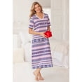 thumbnail image 6 of Dreams & Co. Plus Size V-Neck Short Sleeve Midi Cotton Sleep Shirt, 6 of 6