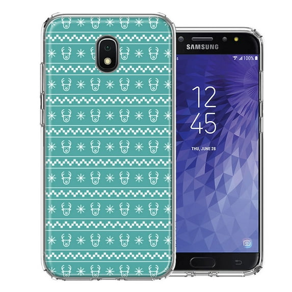 MUNDAZE For Samsung Galaxy J3 Express/Prime 3/Amp Prime 3 Teal Christmas Reindeer Pattern Design Double Layer Phone Case Cover